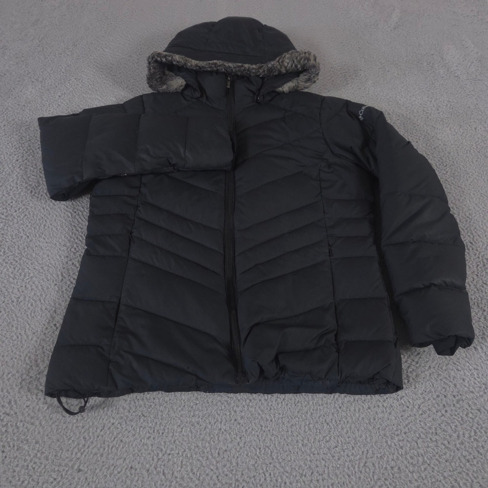 Columbia Jacket Womens L Down Fill Faux Fur Trim Hood Quilted Puffer Outdoor